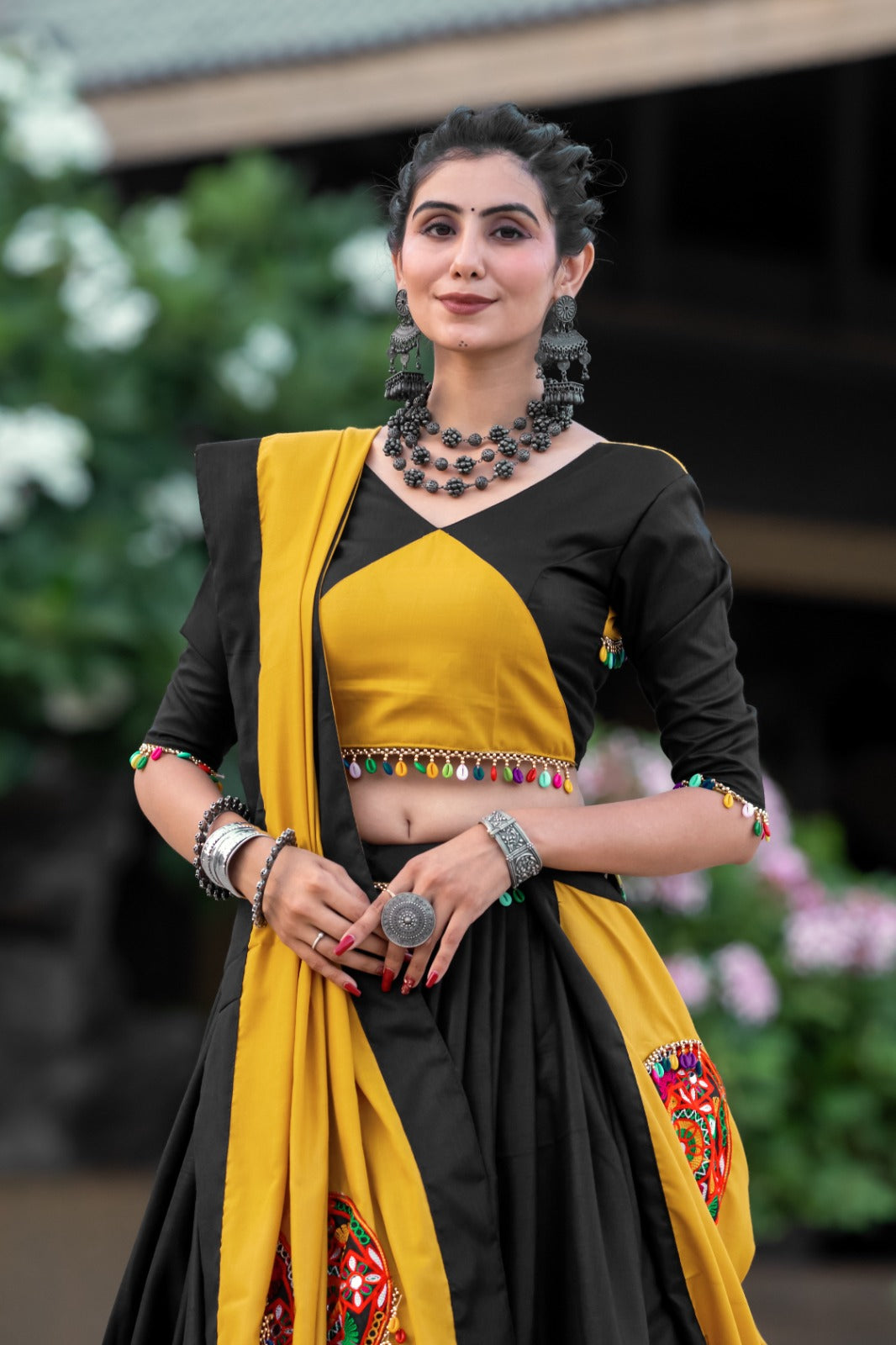 Black & Mustard Navaratri Specials Lehenga choli Set