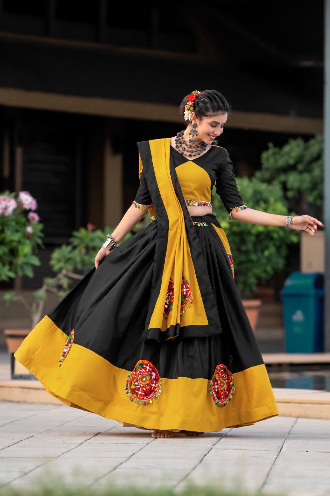 Black & Mustard Navaratri Specials Lehenga choli Set