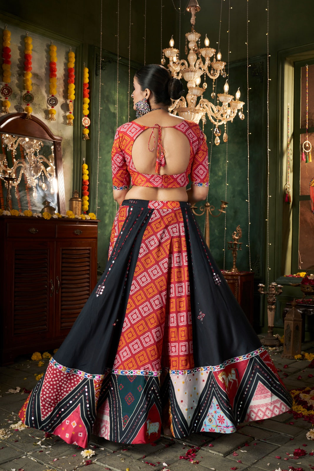 Black & Multi Mirror Worked Muslin Cotton Navratri Chaniya Choli