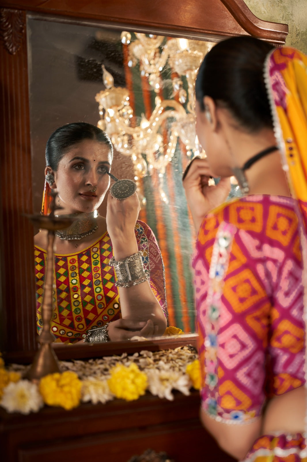 Yellow Mirror Worked Muslin Cotton Navratri Chaniya Choli