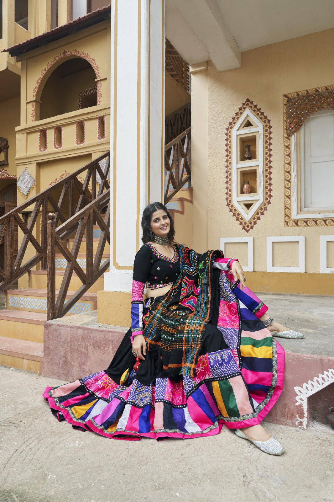 Black Viscose Rayon Embroidered Navratri Lehenga Choli