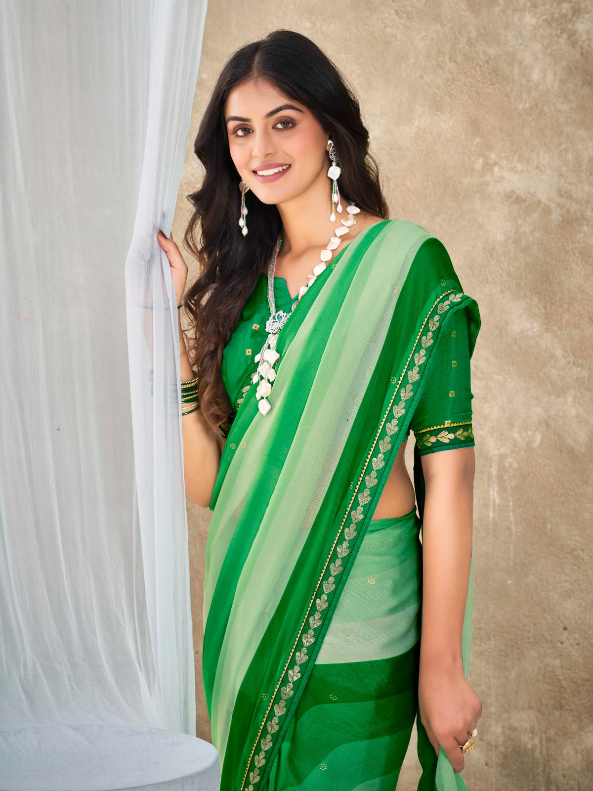 Apple Green Chiffon Georgette Printed Saree With Blouse