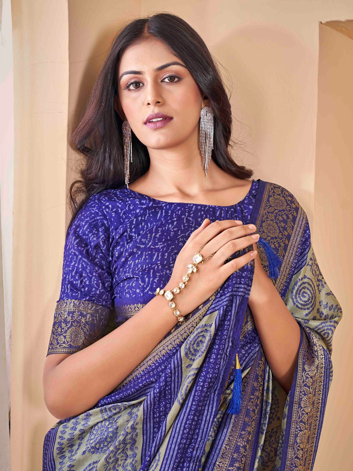 Blue Tussar Silk Self Jacquard Designer Saree