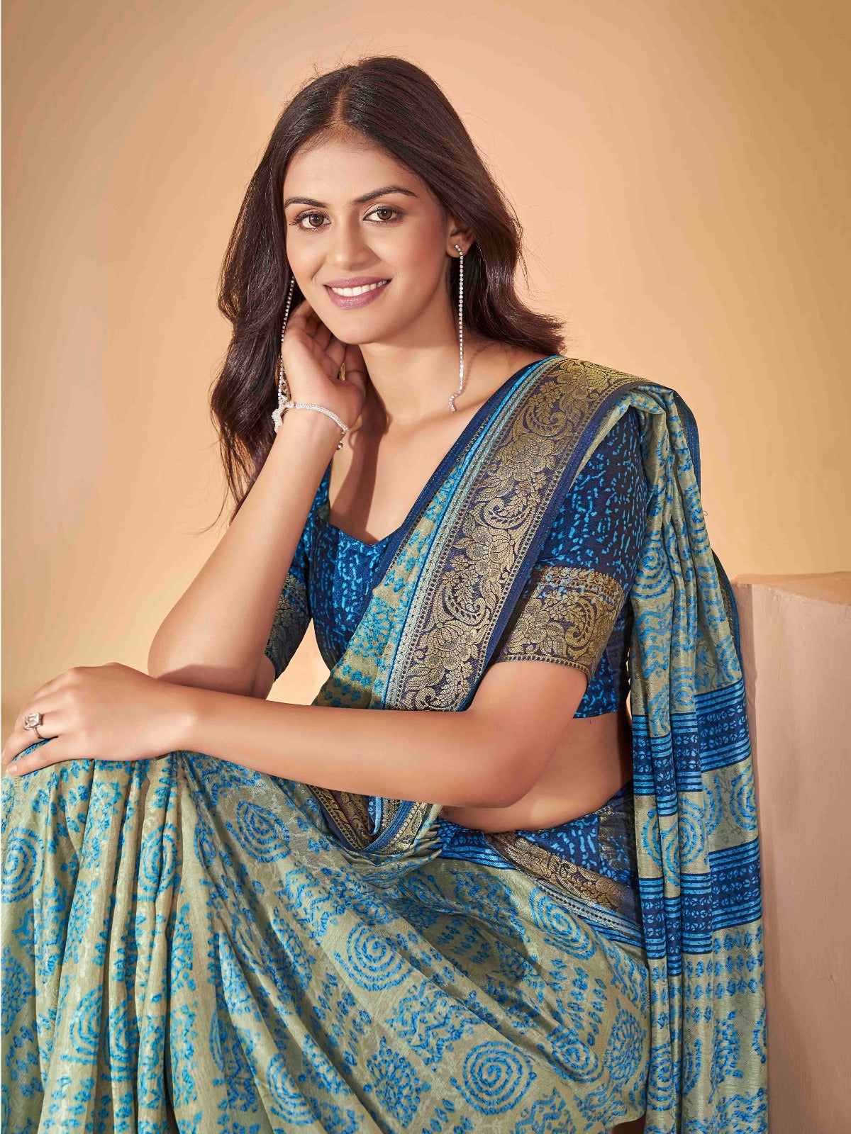 Turquoise Blue Tussar Silk Self Jacquard Designer Saree