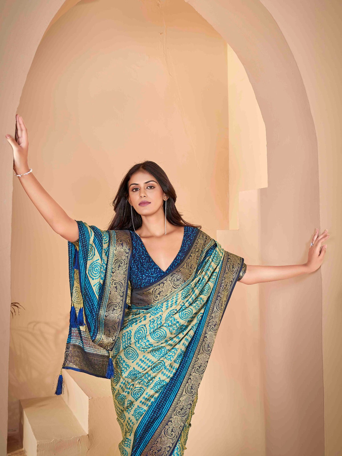 Light Blue Tussar Silk Self Jacquard Designer Saree