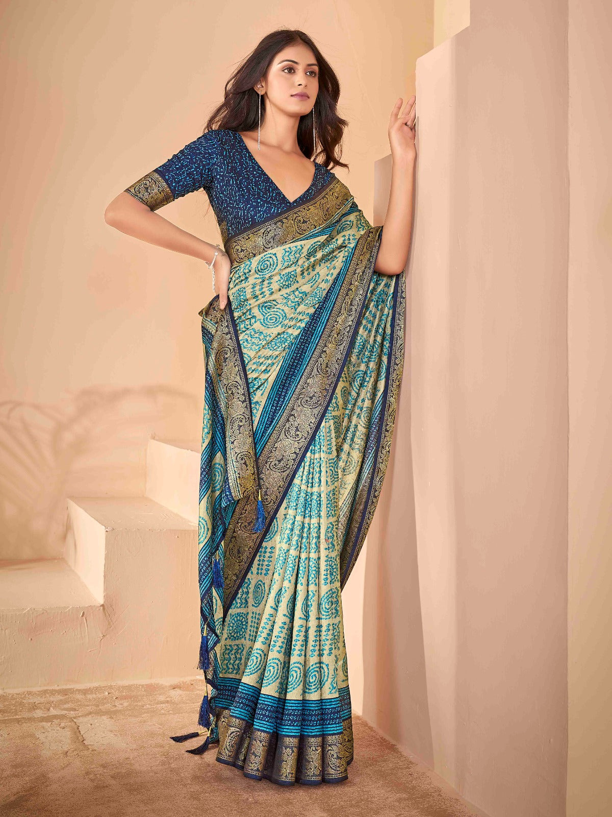 Light Blue Tussar Silk Self Jacquard Designer Saree