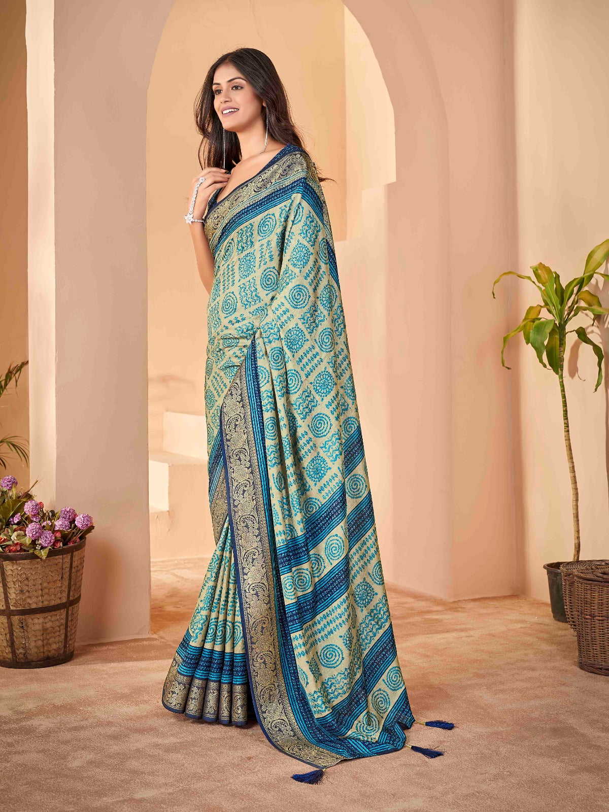 Light Blue Tussar Silk Self Jacquard Designer Saree