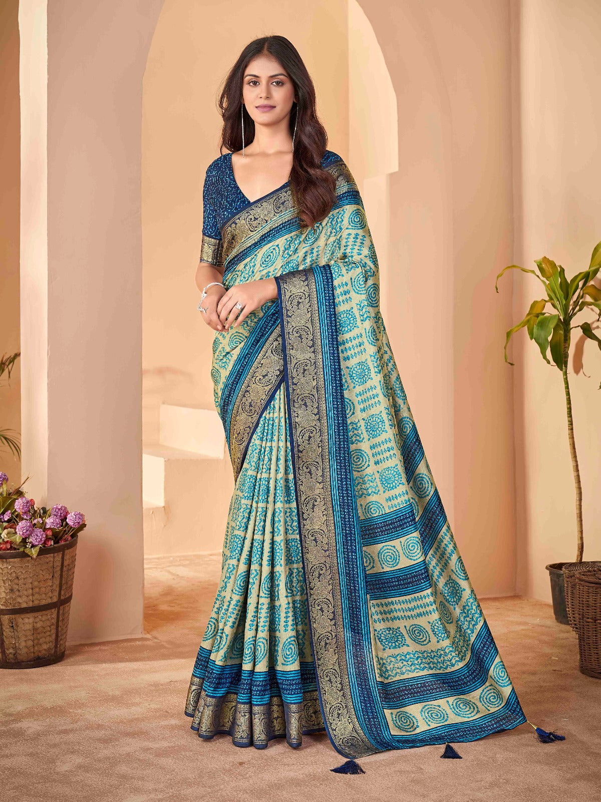 Light Blue Tussar Silk Self Jacquard Designer Saree