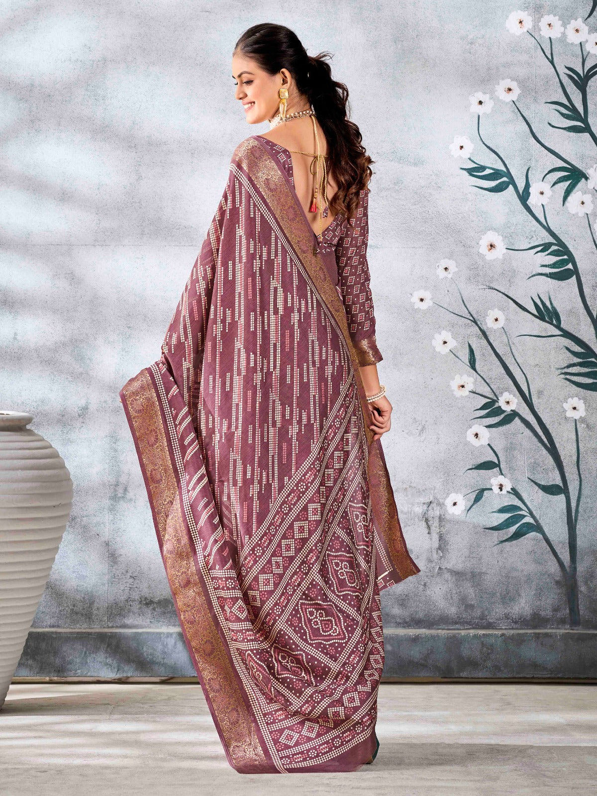 Mauve Purple Dola Silk Printed Saree With Zari Border