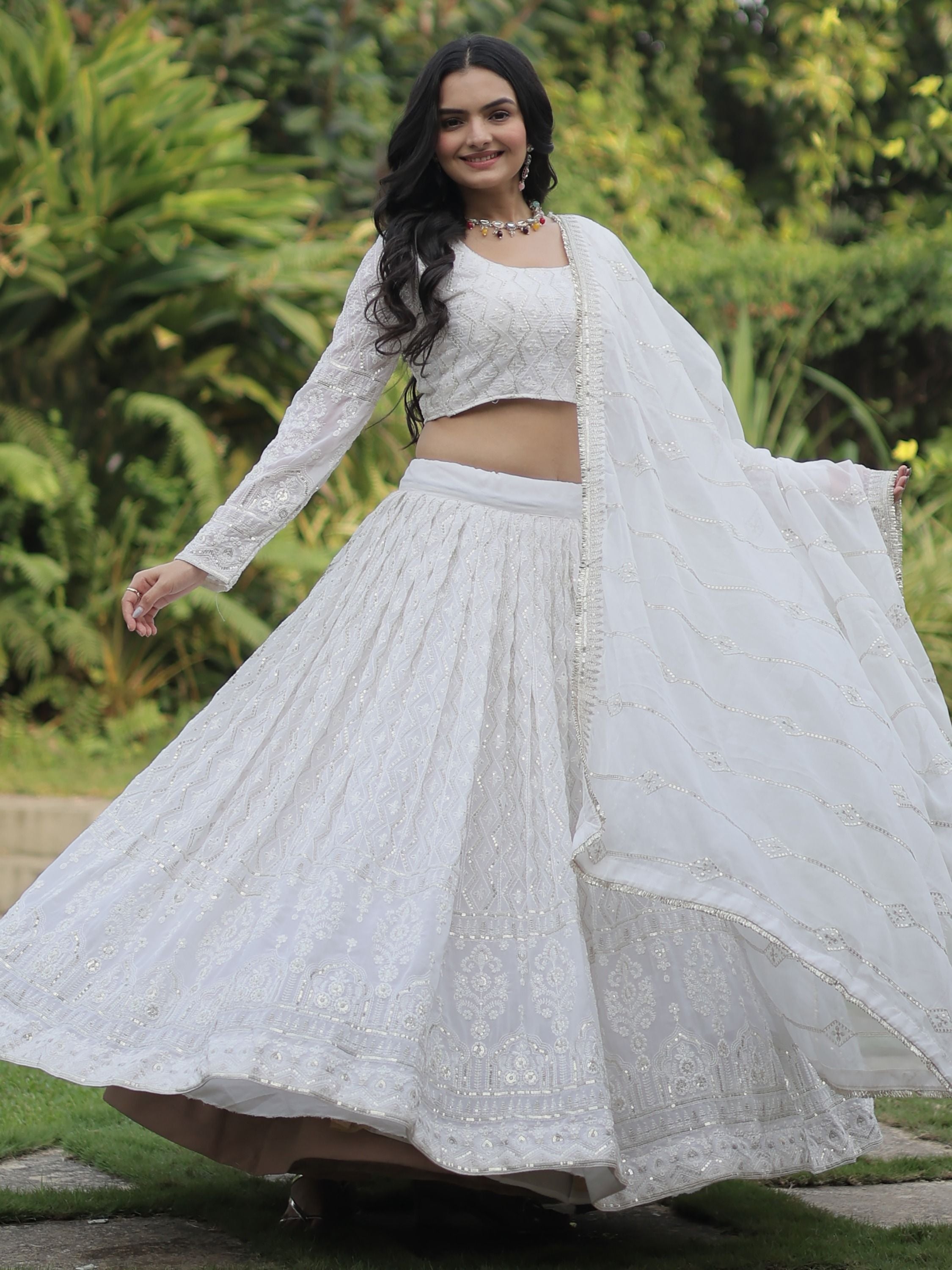 Enchanting White Embroidered Georgette Occasion Wear Lehenga Choli