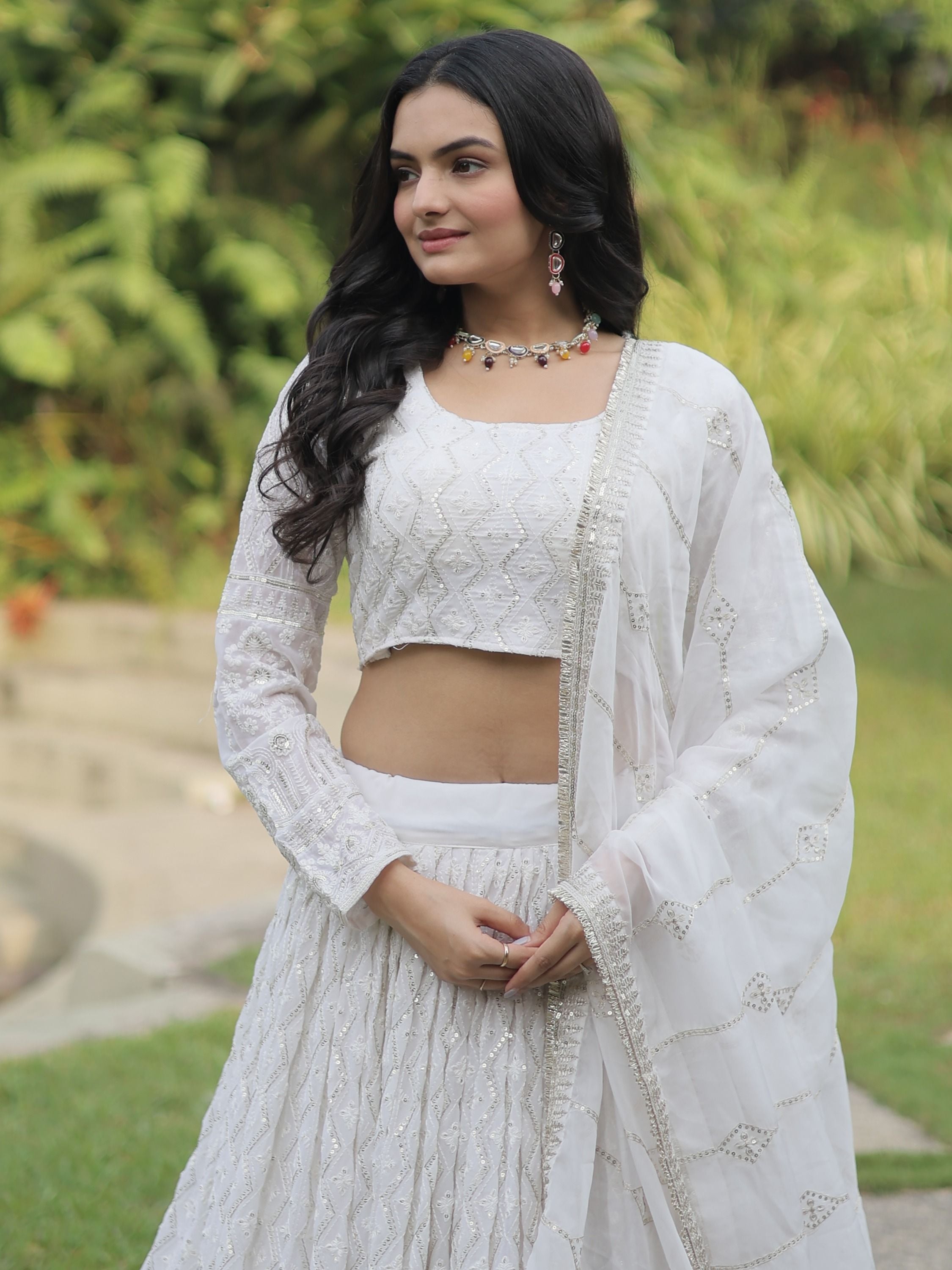 Enchanting White Embroidered Georgette Occasion Wear Lehenga Choli