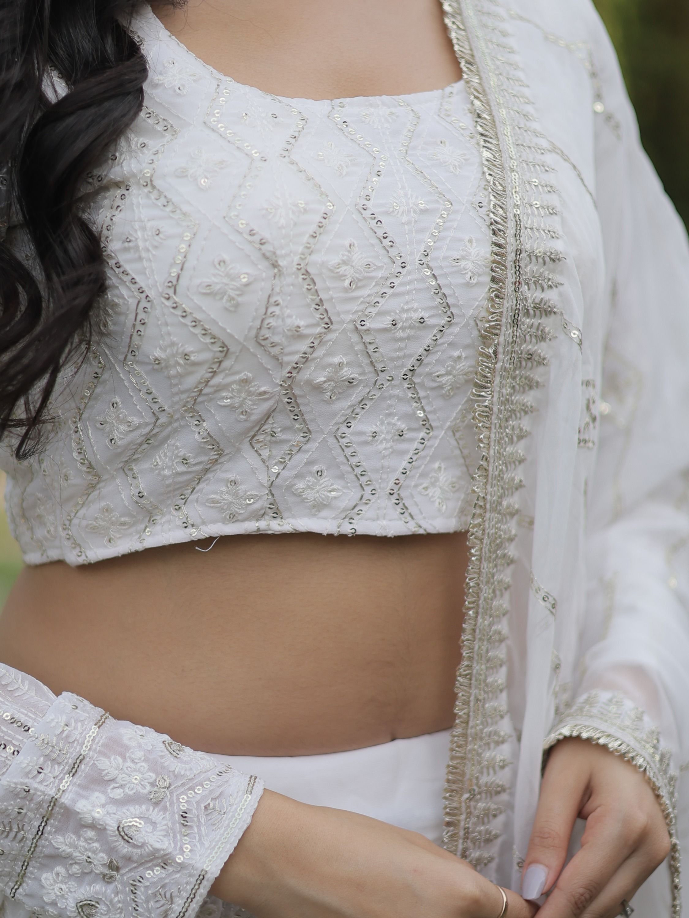 Enchanting White Embroidered Georgette Occasion Wear Lehenga Choli