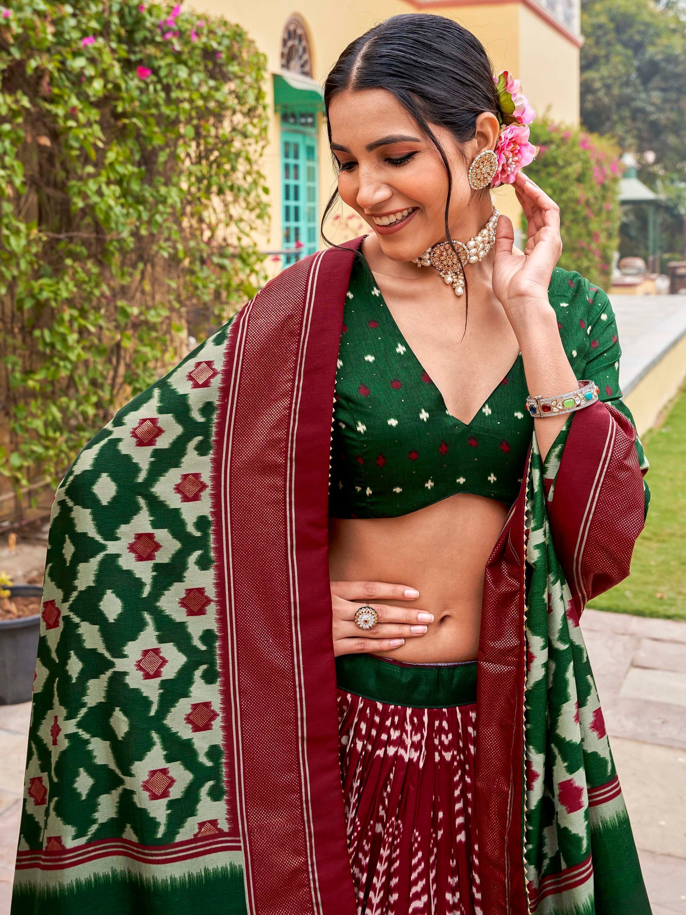 Maroon Printed Silk Garba Special Chaniya Choli