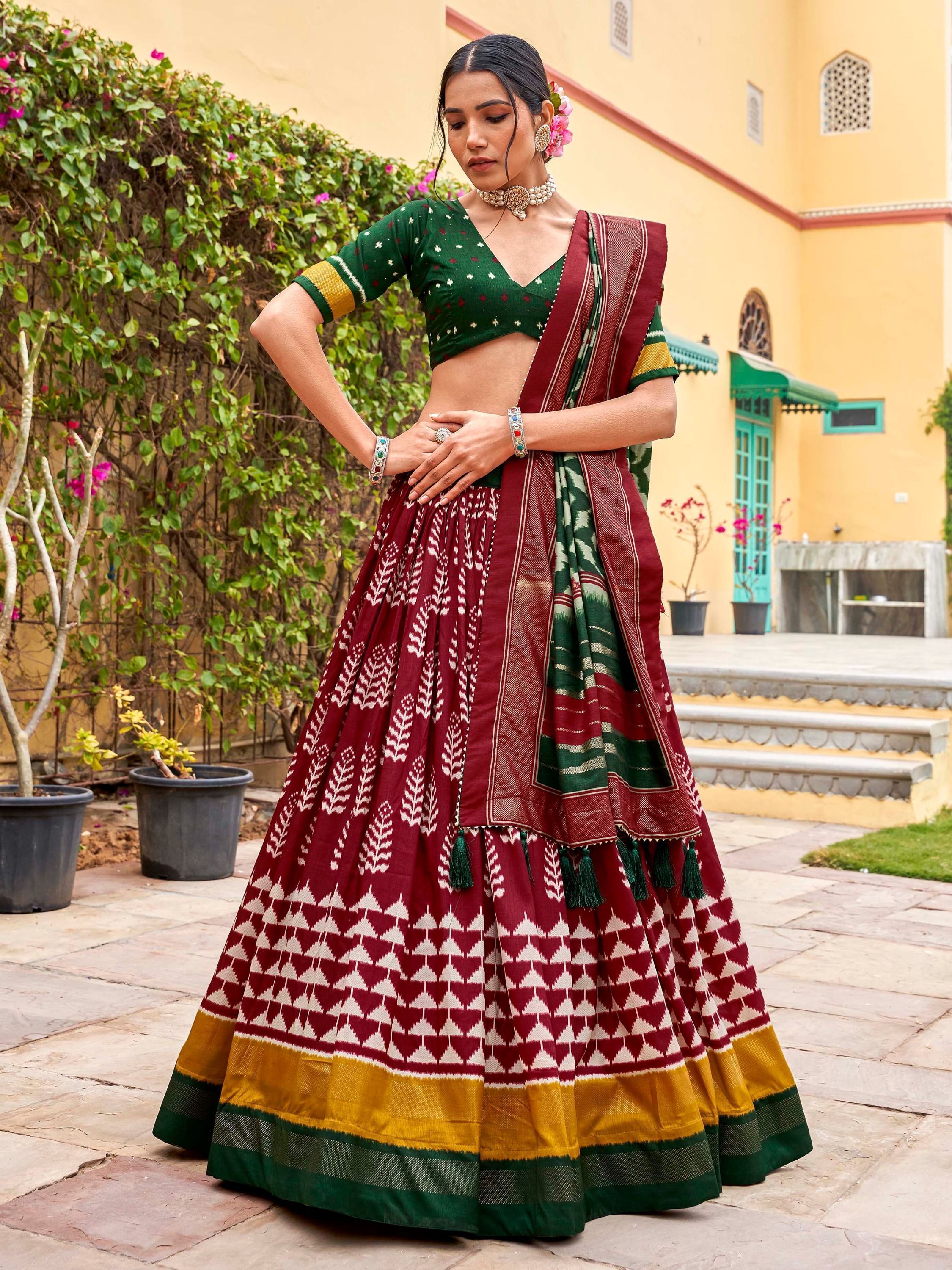 Maroon Printed Silk Garba Special Chaniya Choli