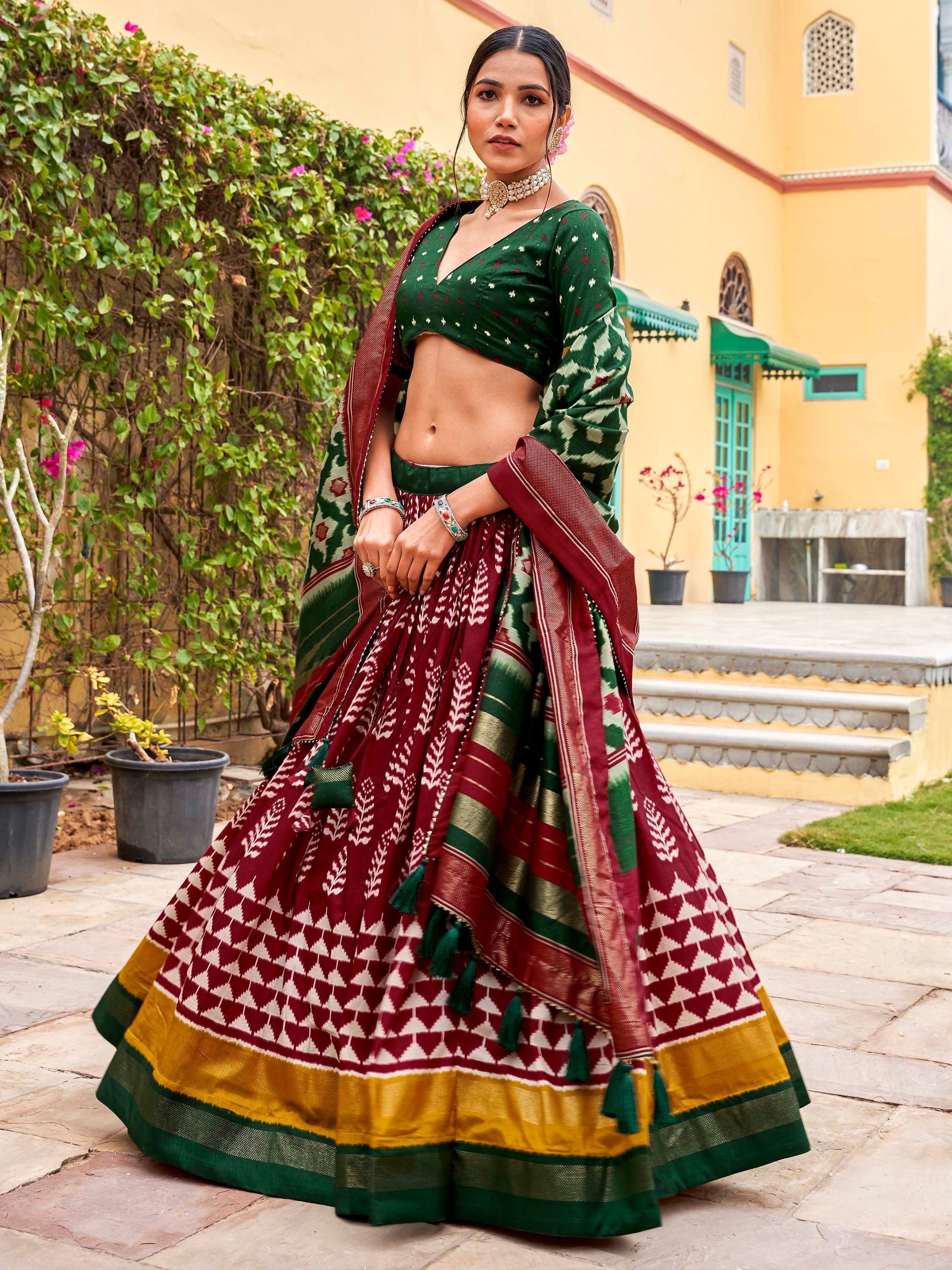 Maroon Printed Silk Garba Special Chaniya Choli