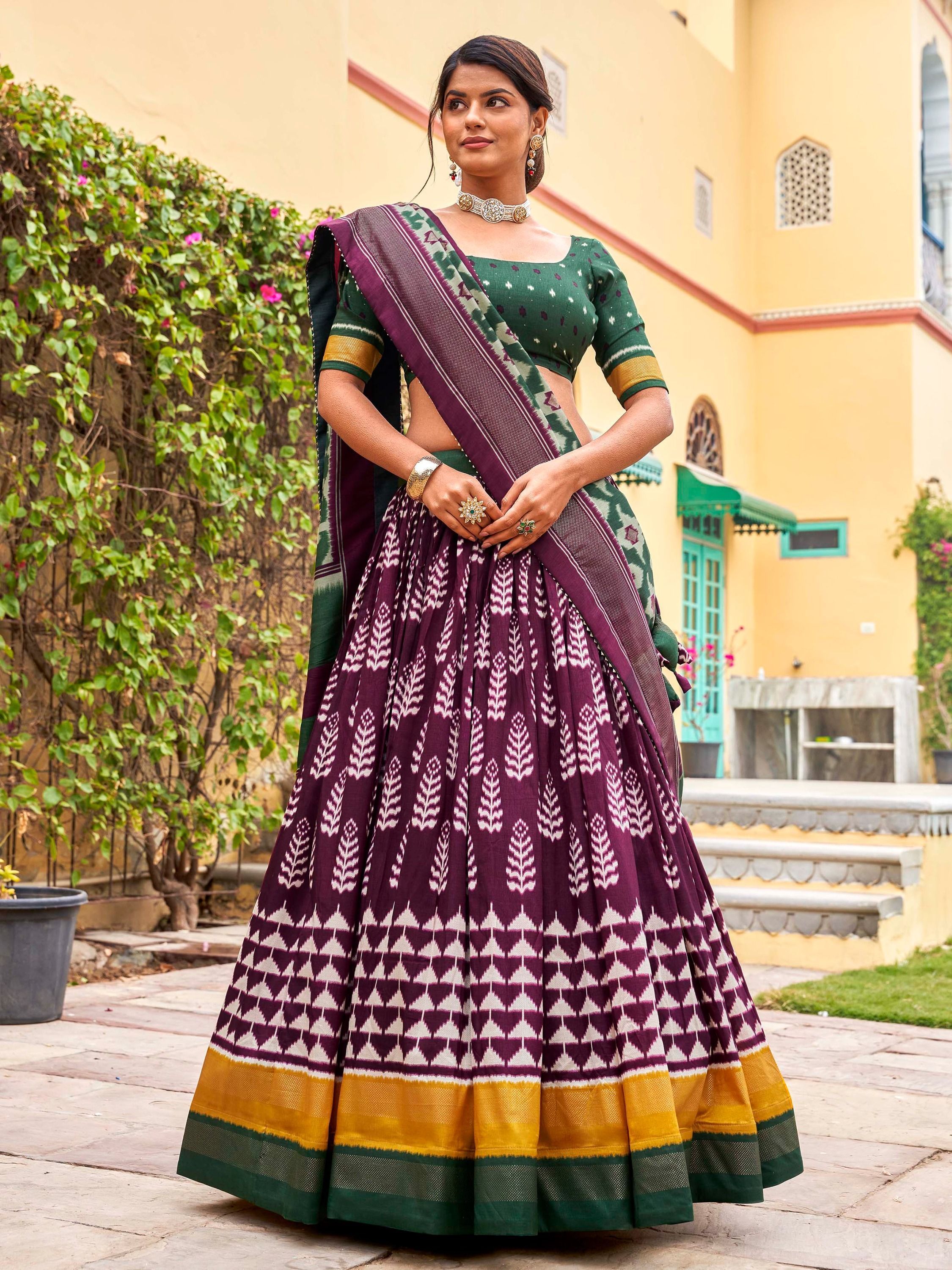 Wine Printed Silk Garba Special Chaniya Choli