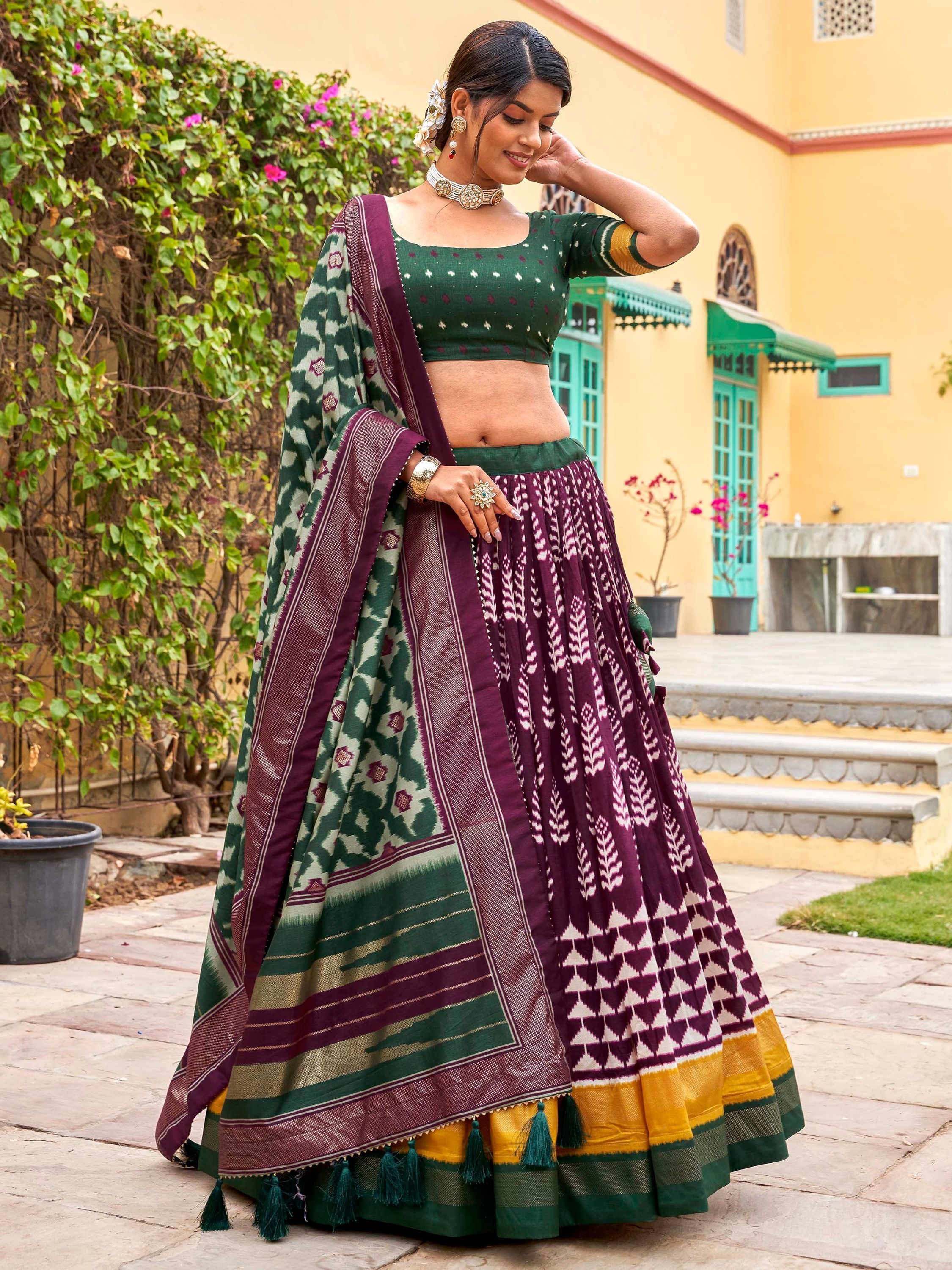 Wine Printed Silk Garba Special Chaniya Choli