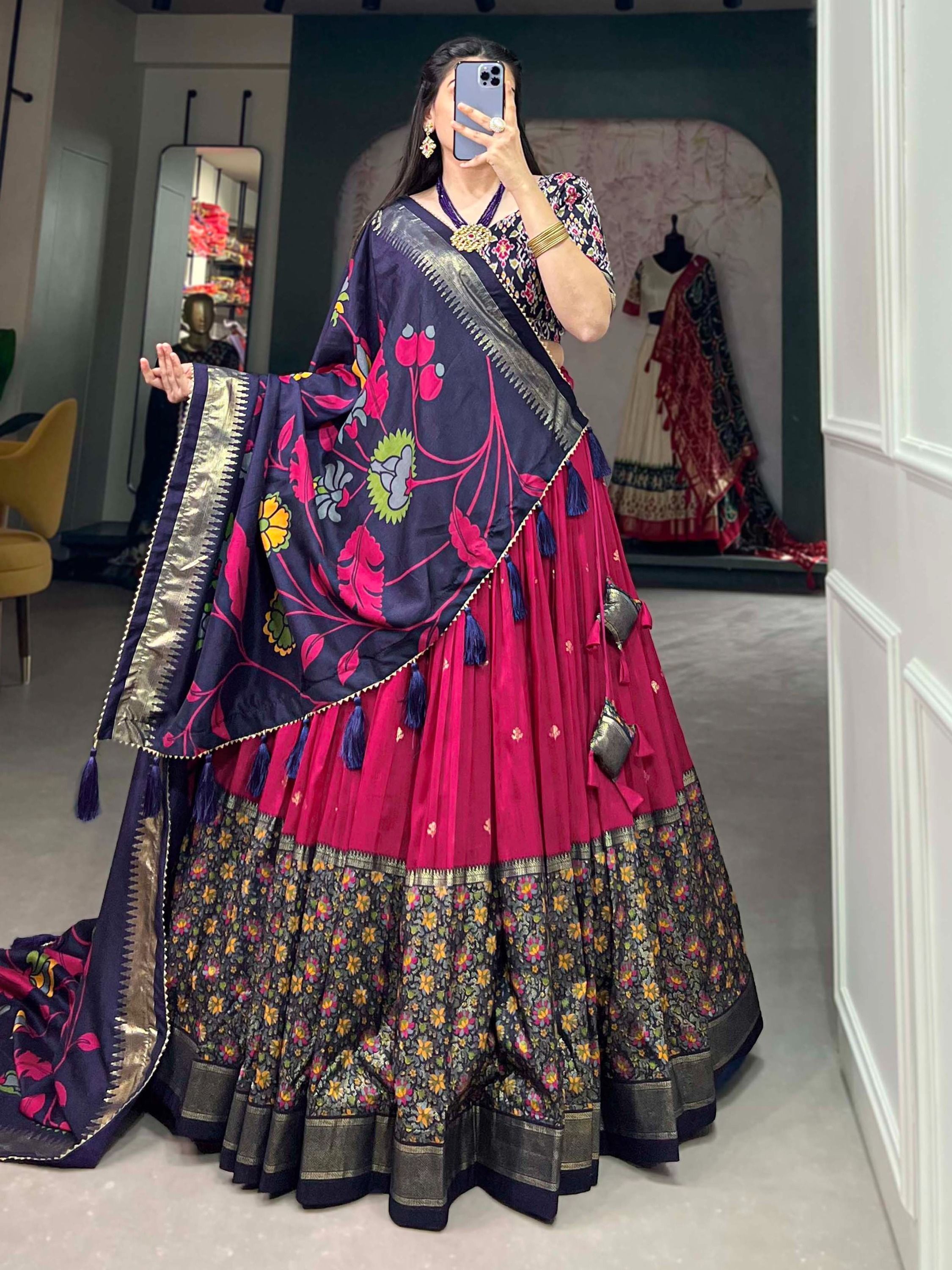 Rani Pink Tussar Silk Digital Printed Lehenga Choli For Navratri