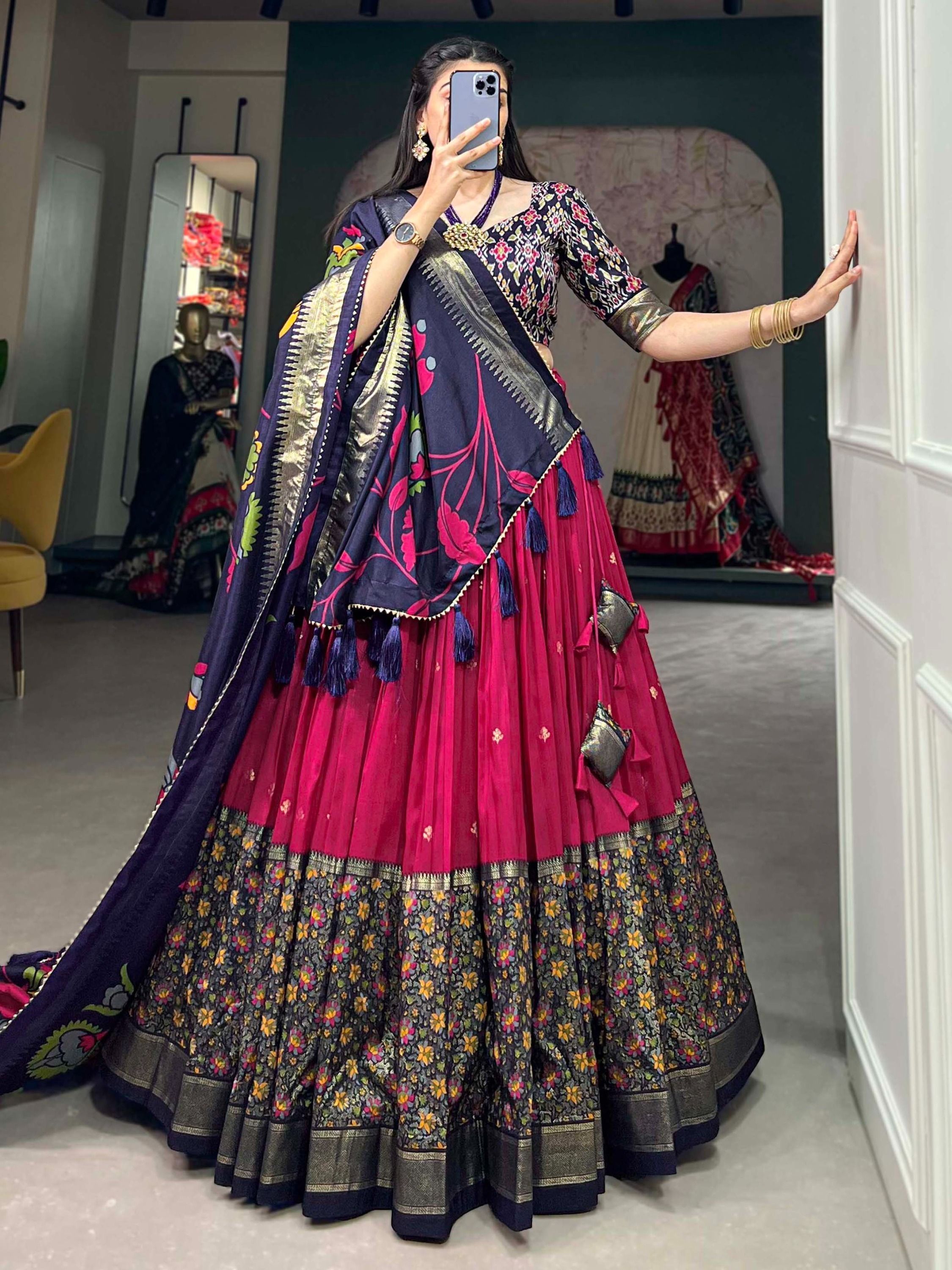 Rani Pink Tussar Silk Digital Printed Lehenga Choli For Navratri