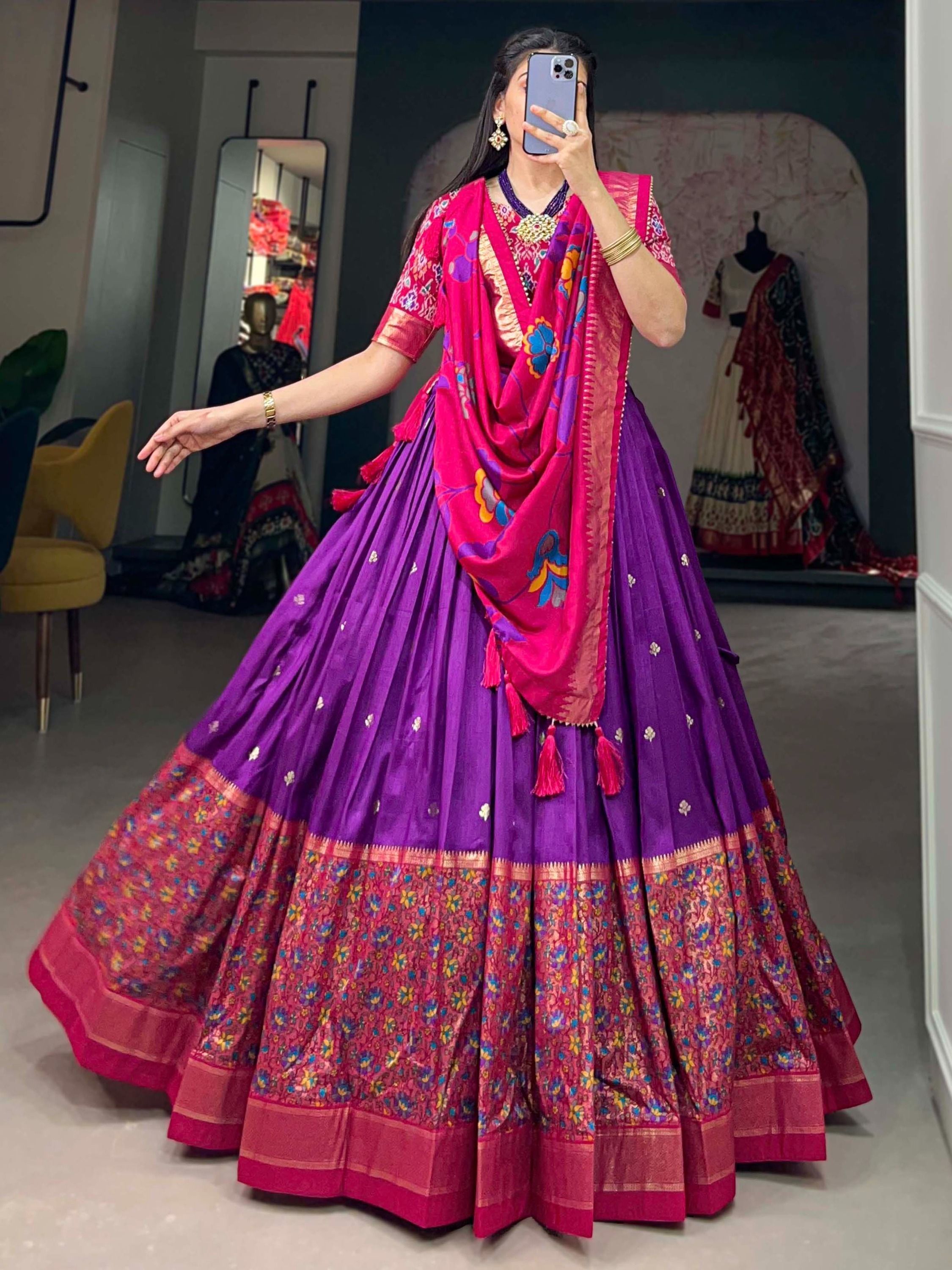 Purple Tussar Silk Digital Printed Lehenga Choli For Navratri