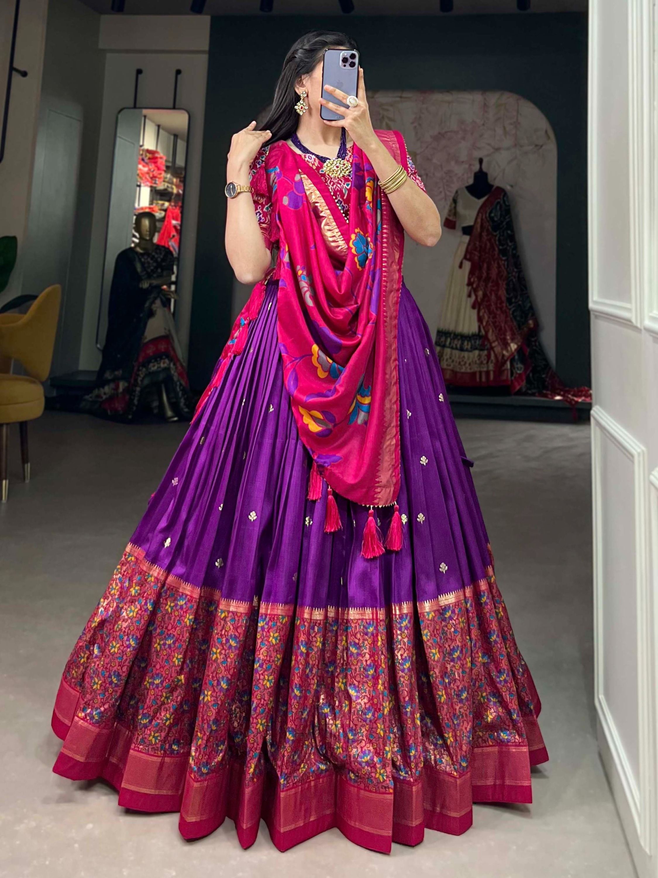 Purple Tussar Silk Digital Printed Lehenga Choli For Navratri