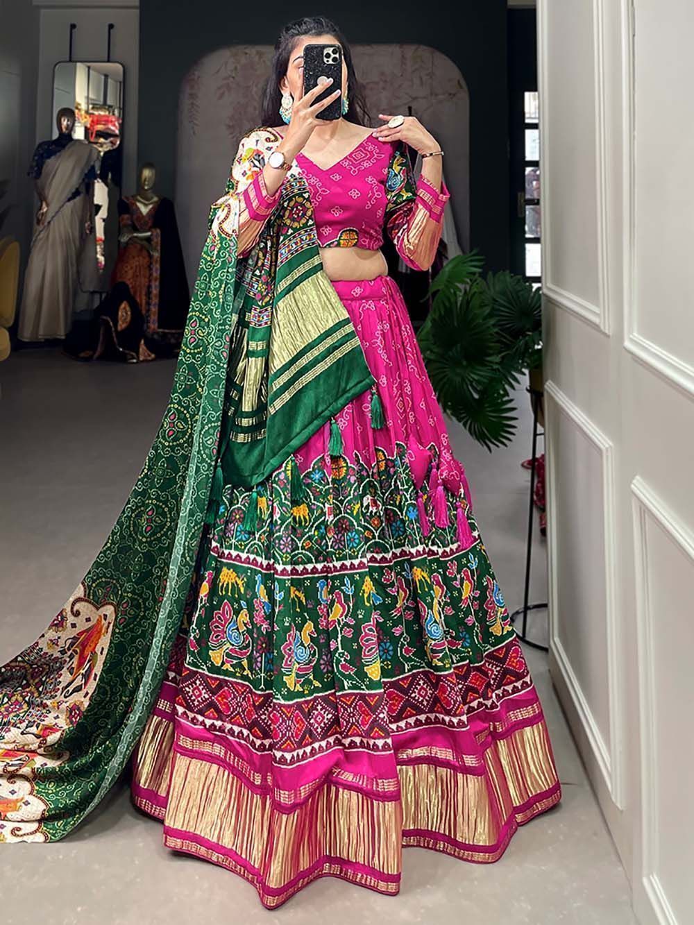 Rani Pink Digital Printed Gaji Silk Lehenga Choli For Navratri