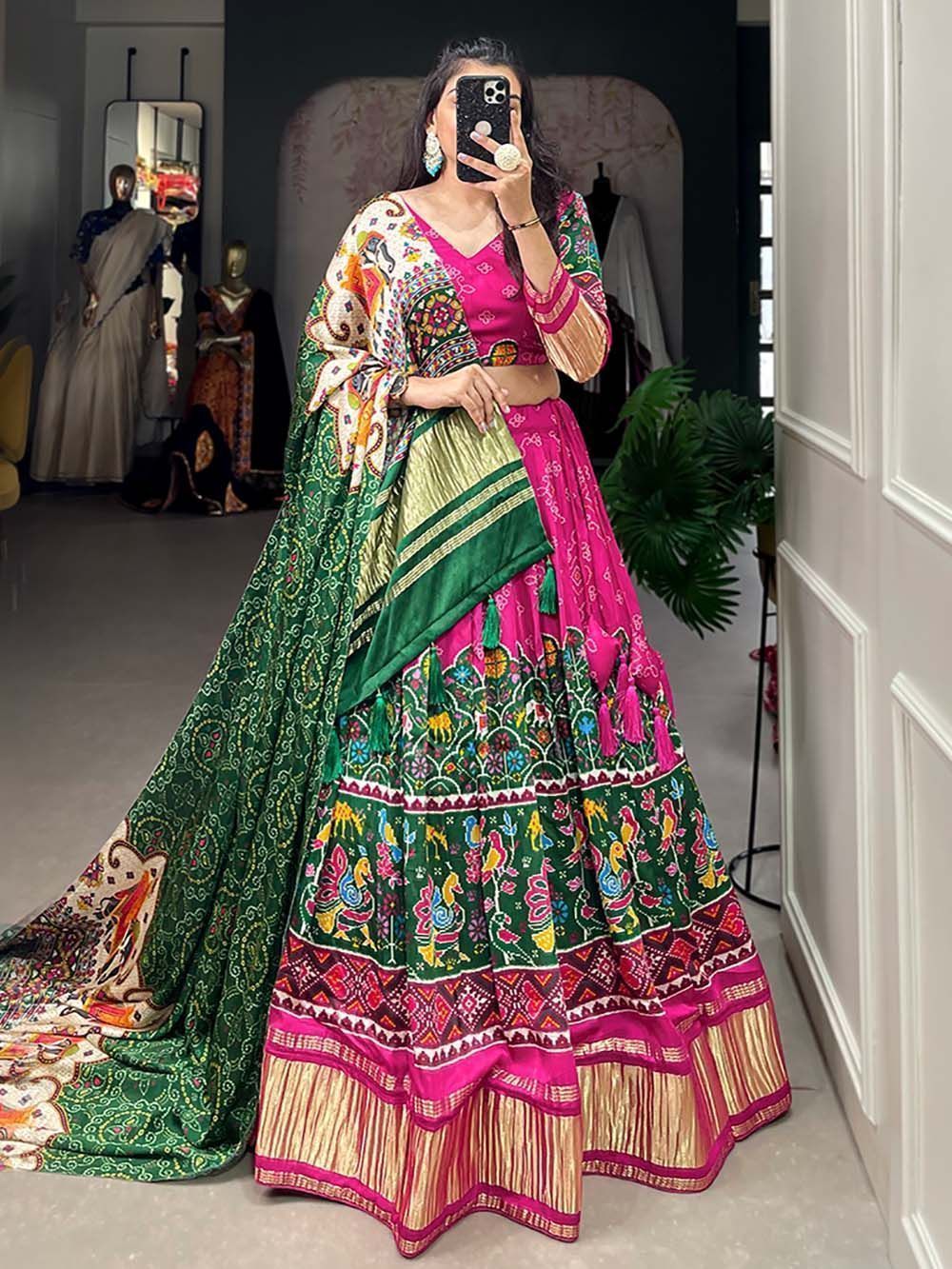 Rani Pink Digital Printed Gaji Silk Lehenga Choli For Navratri