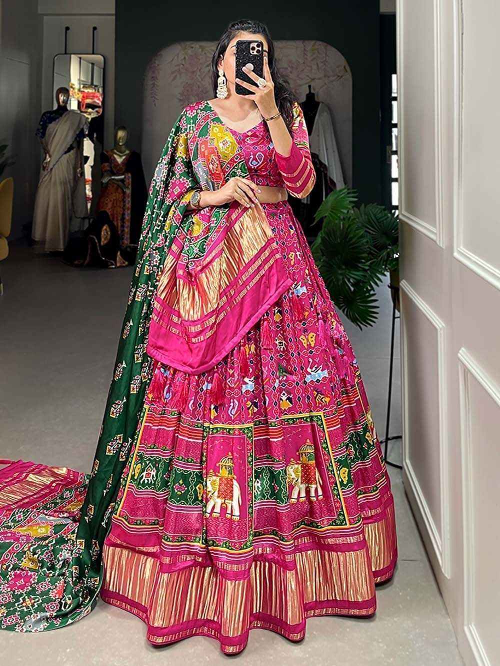 Pink Digital Printed Gaji Silk Lehenga Choli For Navratri