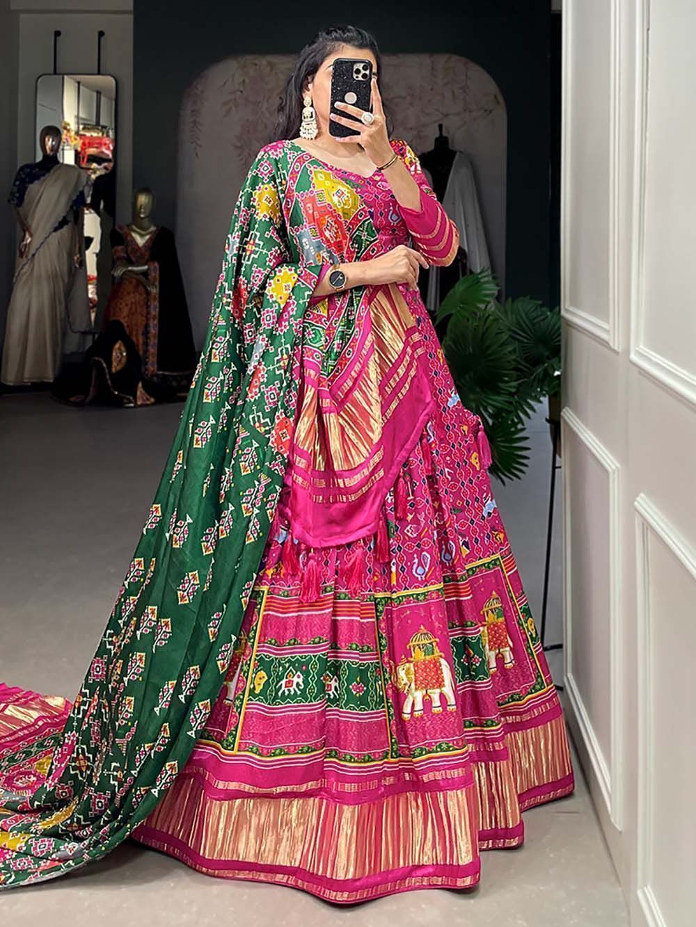 Pink Digital Printed Gaji Silk Lehenga Choli For Navratri