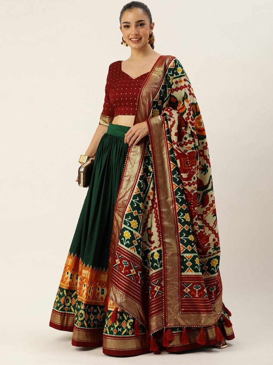 Green Patola Printed Silk Garba Special Lehenga Choli