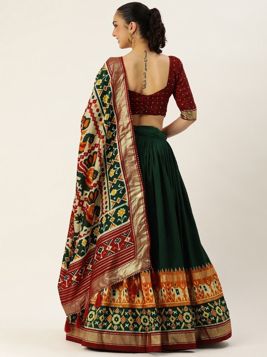 Green Patola Printed Silk Garba Special Lehenga Choli