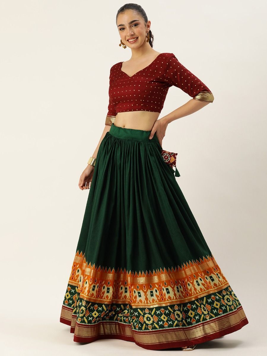 Green Patola Printed Silk Garba Special Lehenga Choli