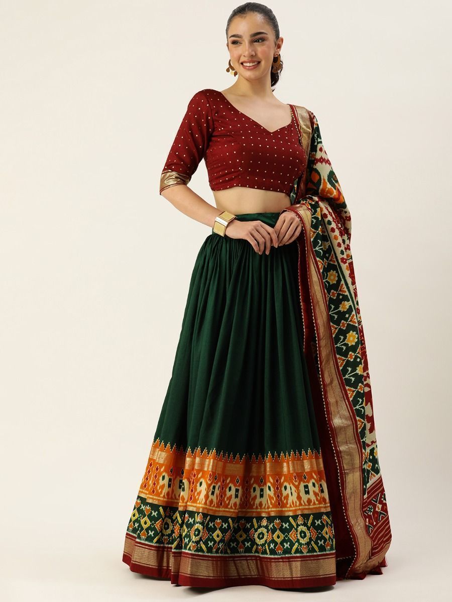 Green Patola Printed Silk Garba Special Lehenga Choli