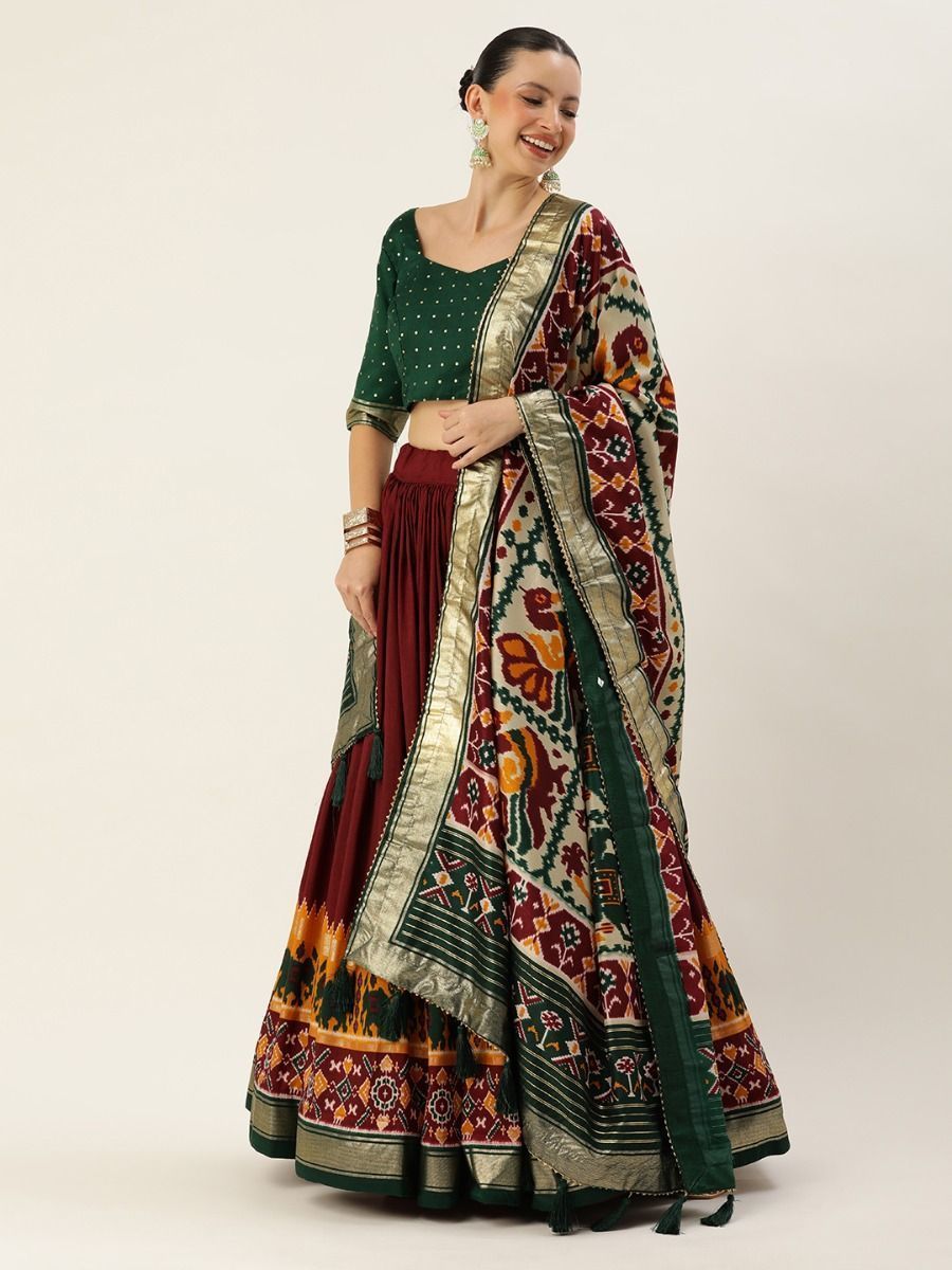 Maroon Patola Printed Silk Garba Special Lehenga Choli