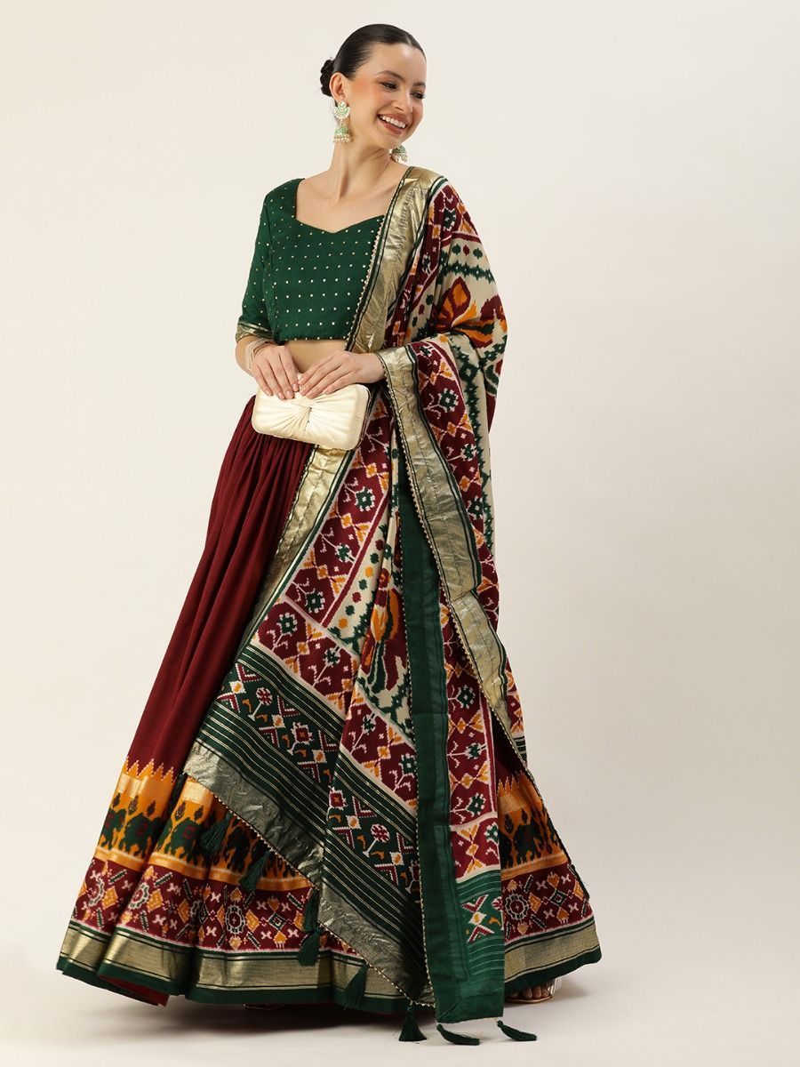 Maroon Patola Printed Silk Garba Special Lehenga Choli