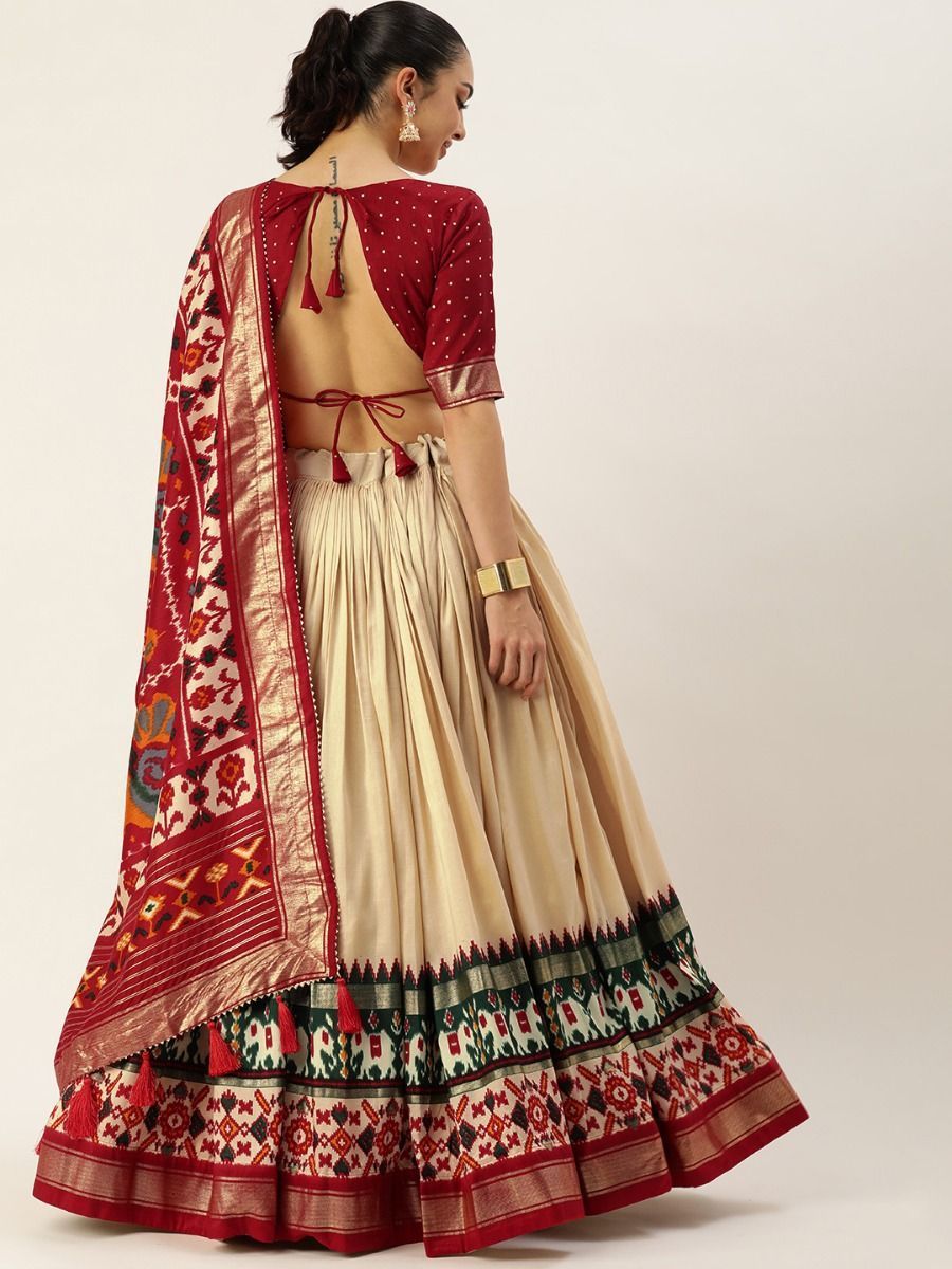 Off White Patola Printed Silk Garba Special Lehenga Choli