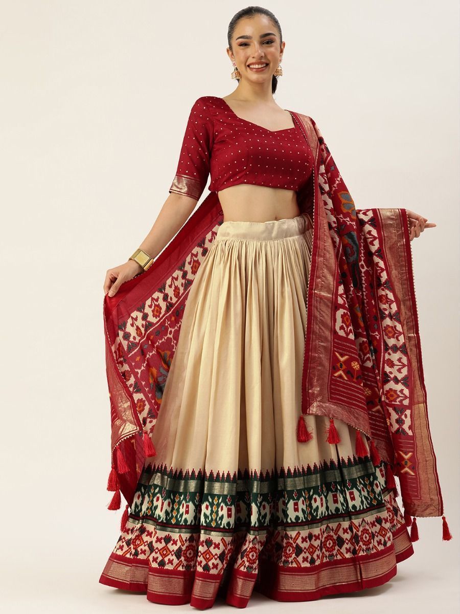 Off White Patola Printed Silk Garba Special Lehenga Choli