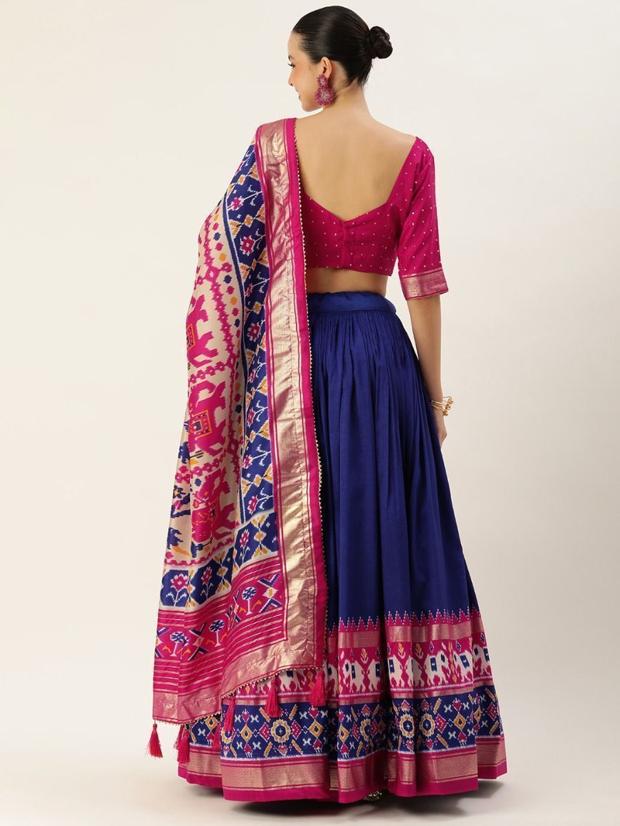 Dark Blue Patola Printed Silk Garba Special Lehenga Choli