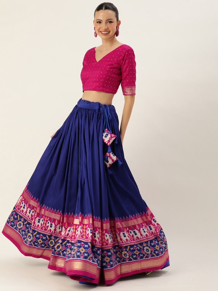 Dark Blue Patola Printed Silk Garba Special Lehenga Choli