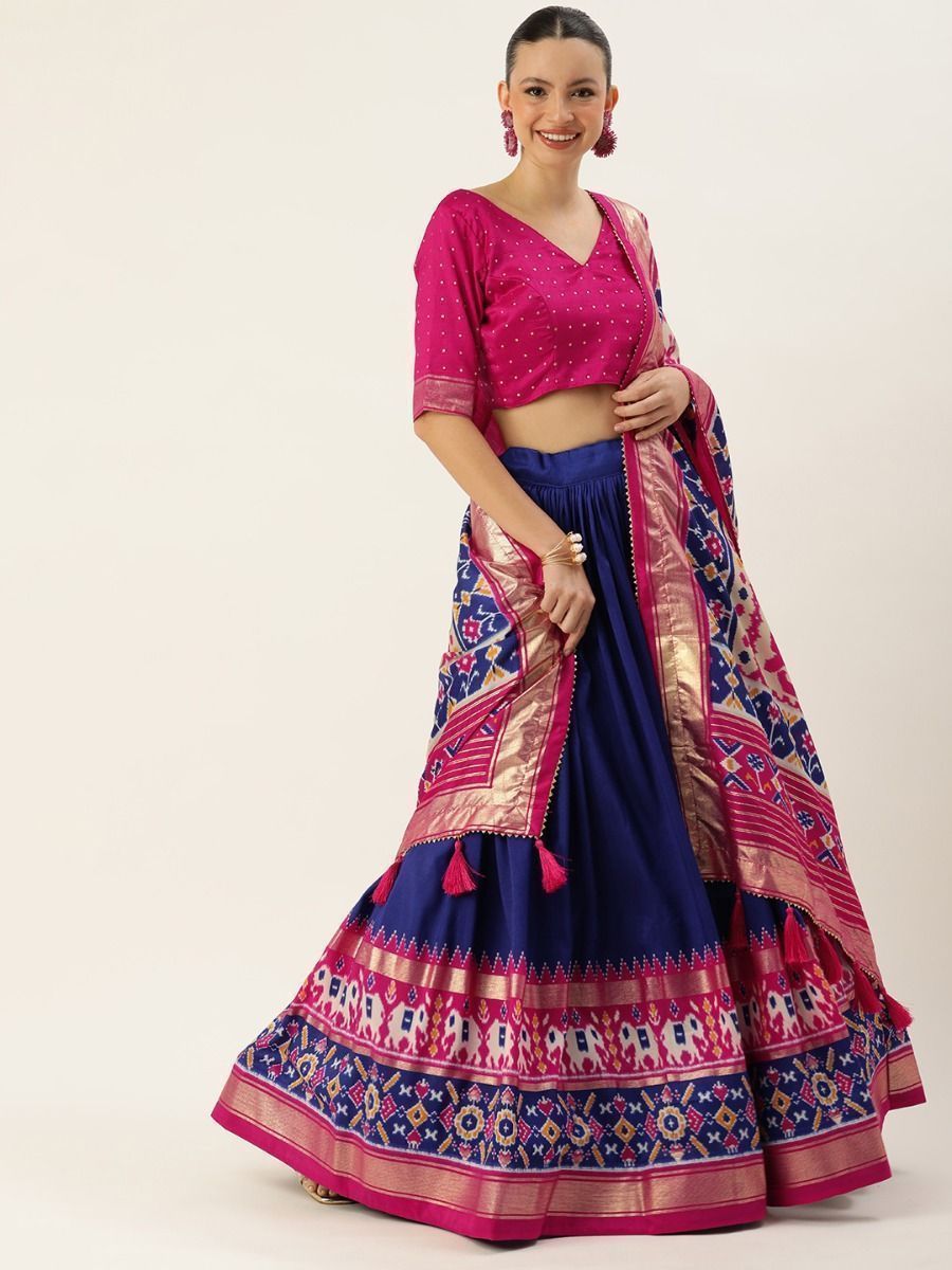 Dark Blue Patola Printed Silk Garba Special Lehenga Choli