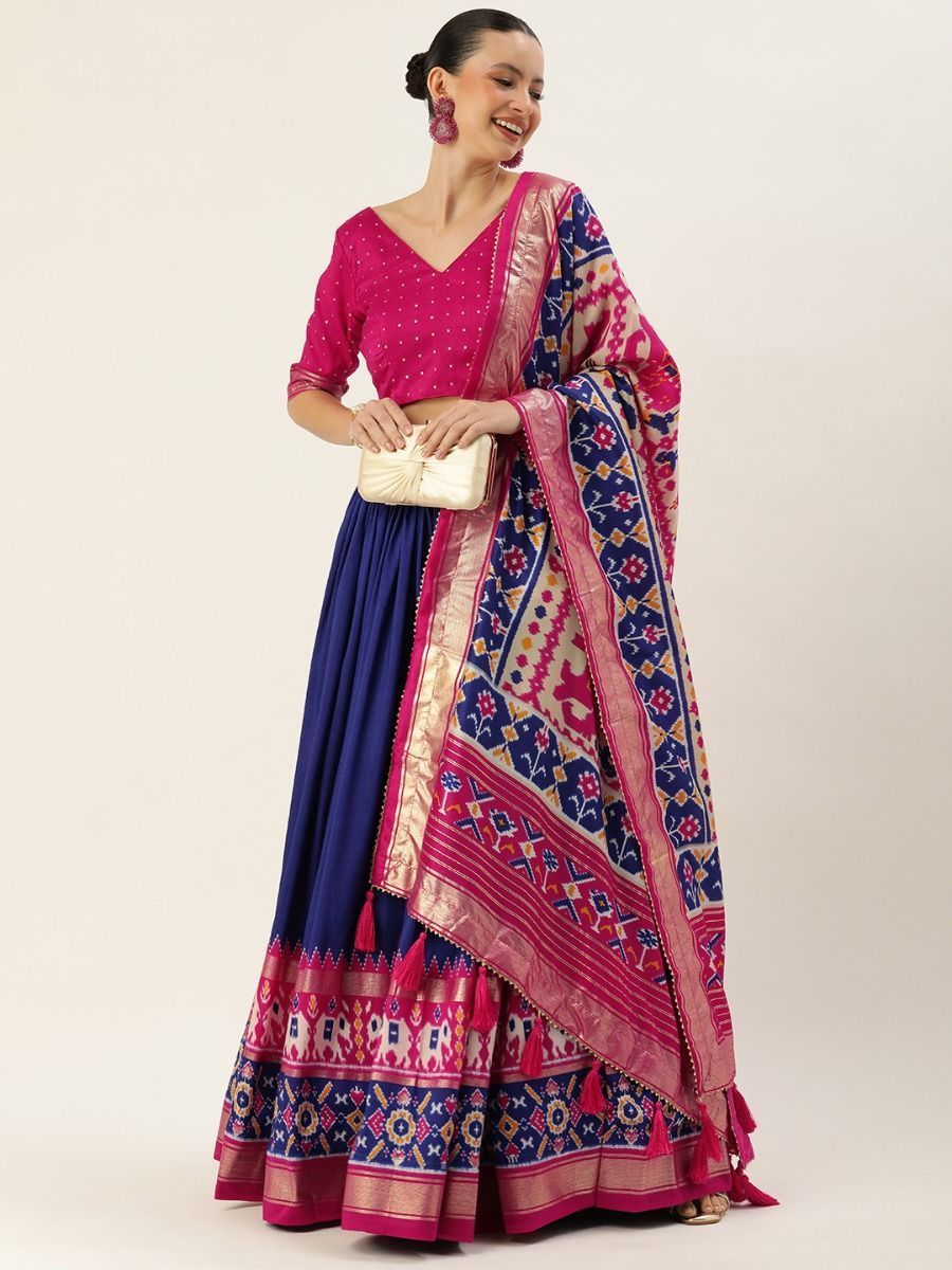 Dark Blue Patola Printed Silk Garba Special Lehenga Choli