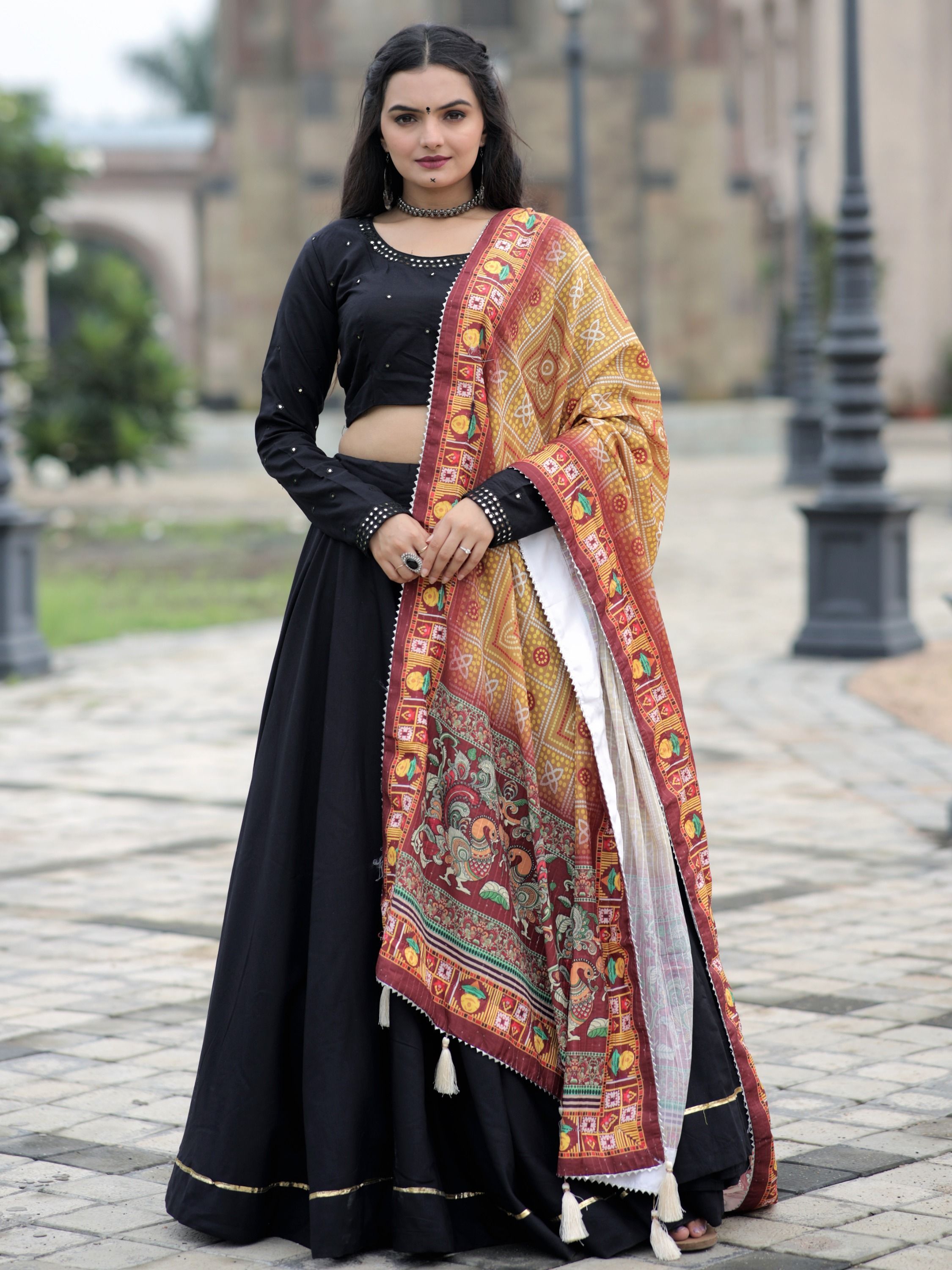 Black Gota Patti Worked Rayon Navratri Lehenga Choli