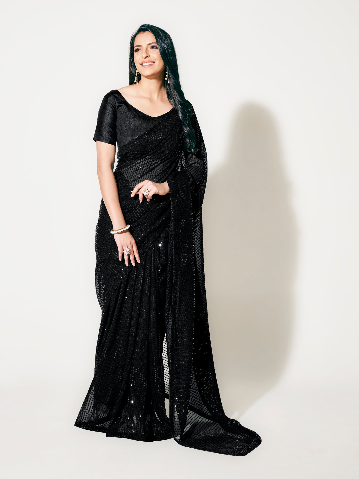 Black Fully Sequined Georgette Party Wear Saree