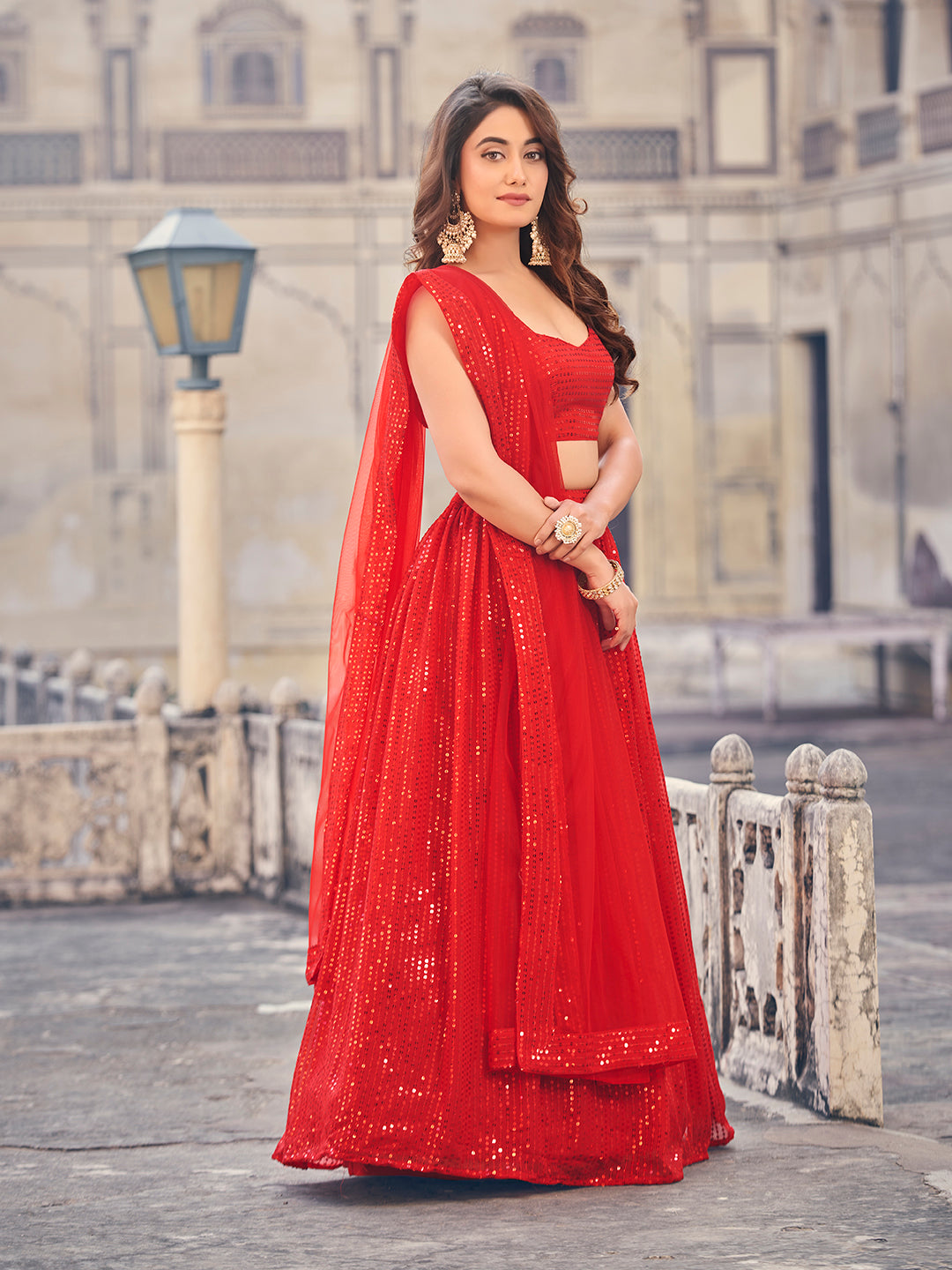 Buy Red Georgette Embroidered With Sequnce Work Party Wear Lehenga Choli  With Dupatta Online