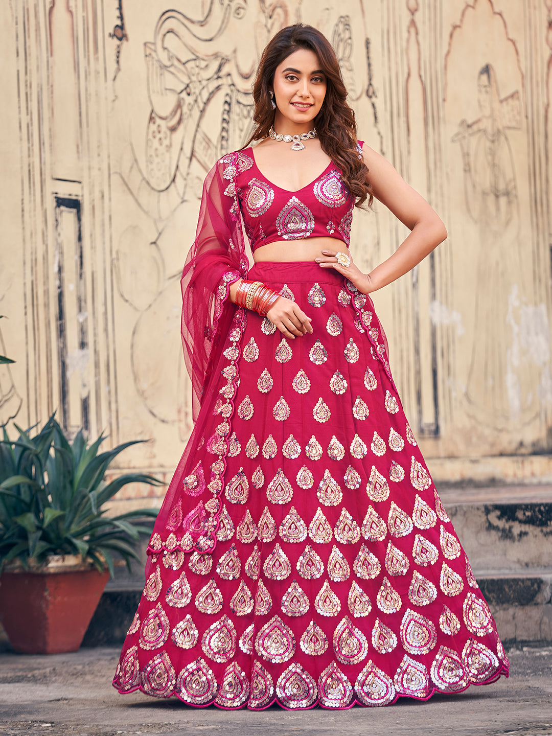 Marvelous Rani Pink Sequence Wedding Special Soft Net Lehenga Choli