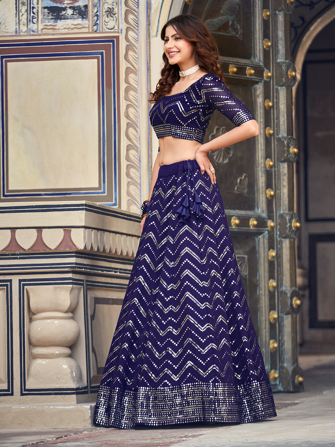 Blue Georgette Sequence Designer Lehenga Choli