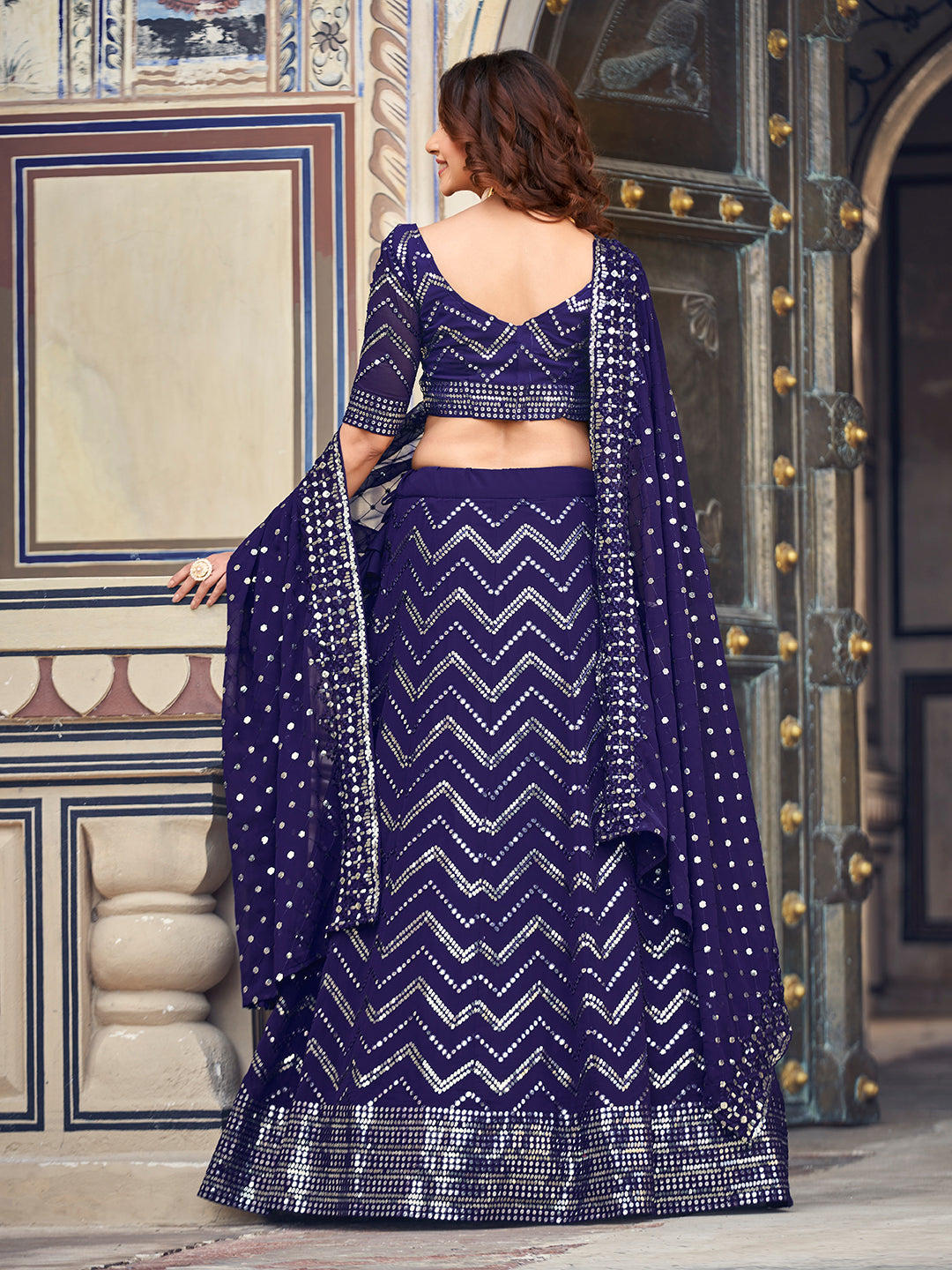 Blue Georgette Sequence Designer Lehenga Choli