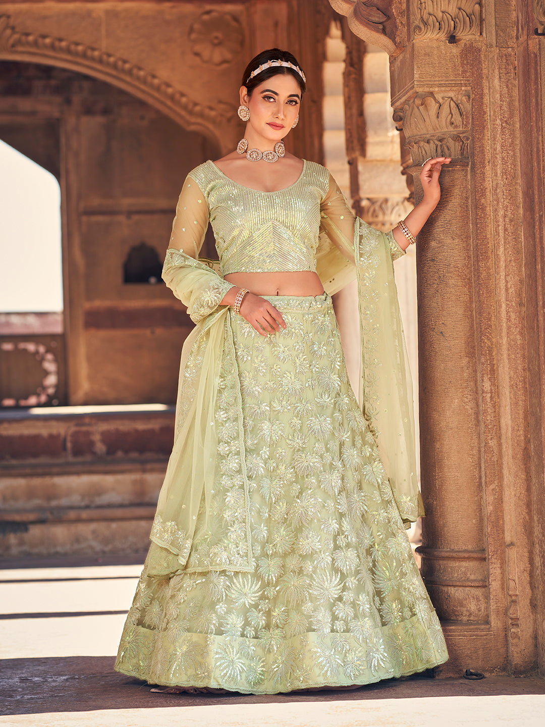 Unimaginable Cream Color Soft Net Embroidered Party Wear Lehenga Choli Set