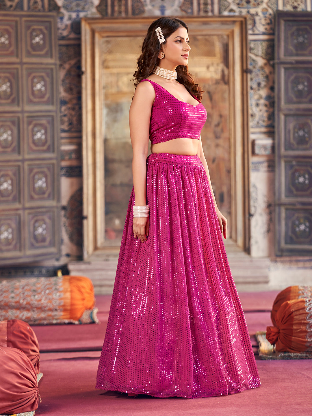 Pink online georgette lehenga choli