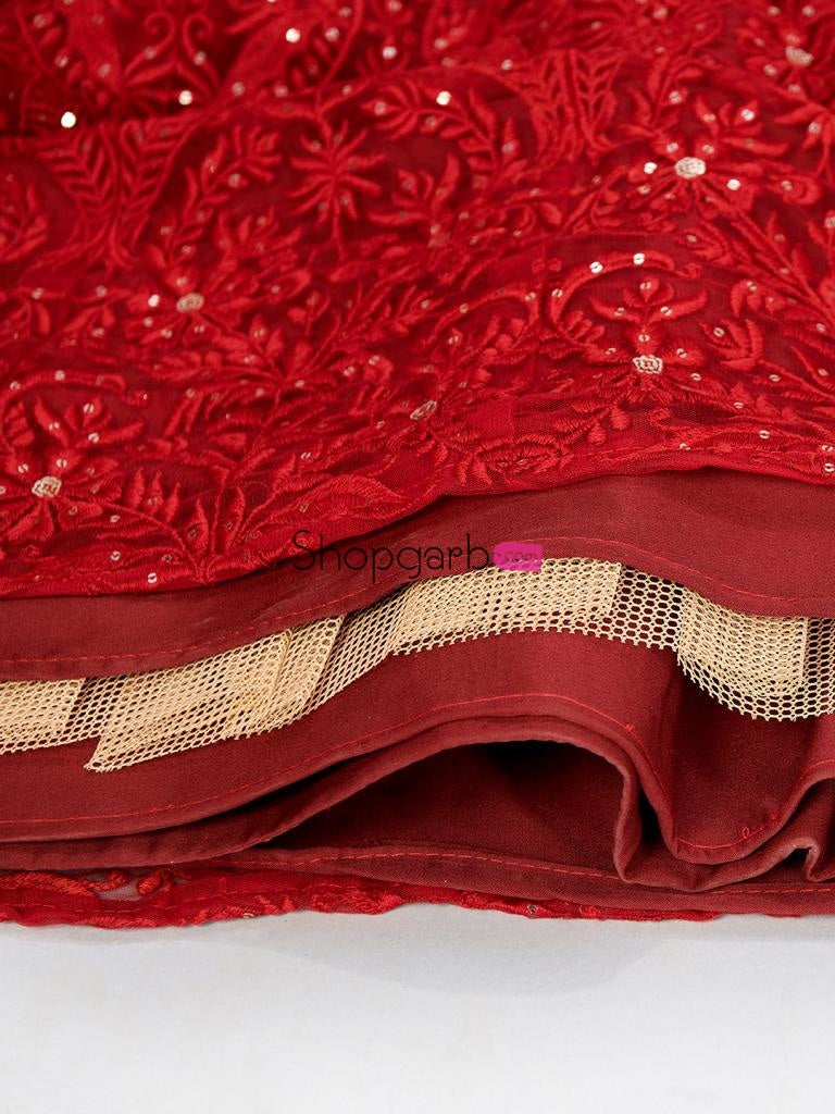 Admiring Maroon Color Designer Soft Net Sequins Work